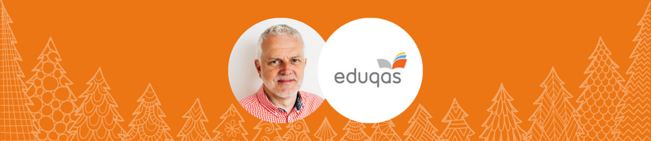 Profile photograph of Ian Morgan, Eduqas Chief Executive, alongside Eduqas logo